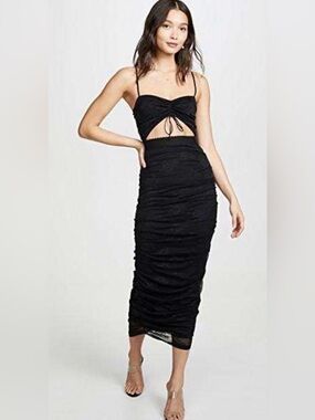 For love & lemons Women's Black Ruched Two-Piece Midi Dress in-good condition